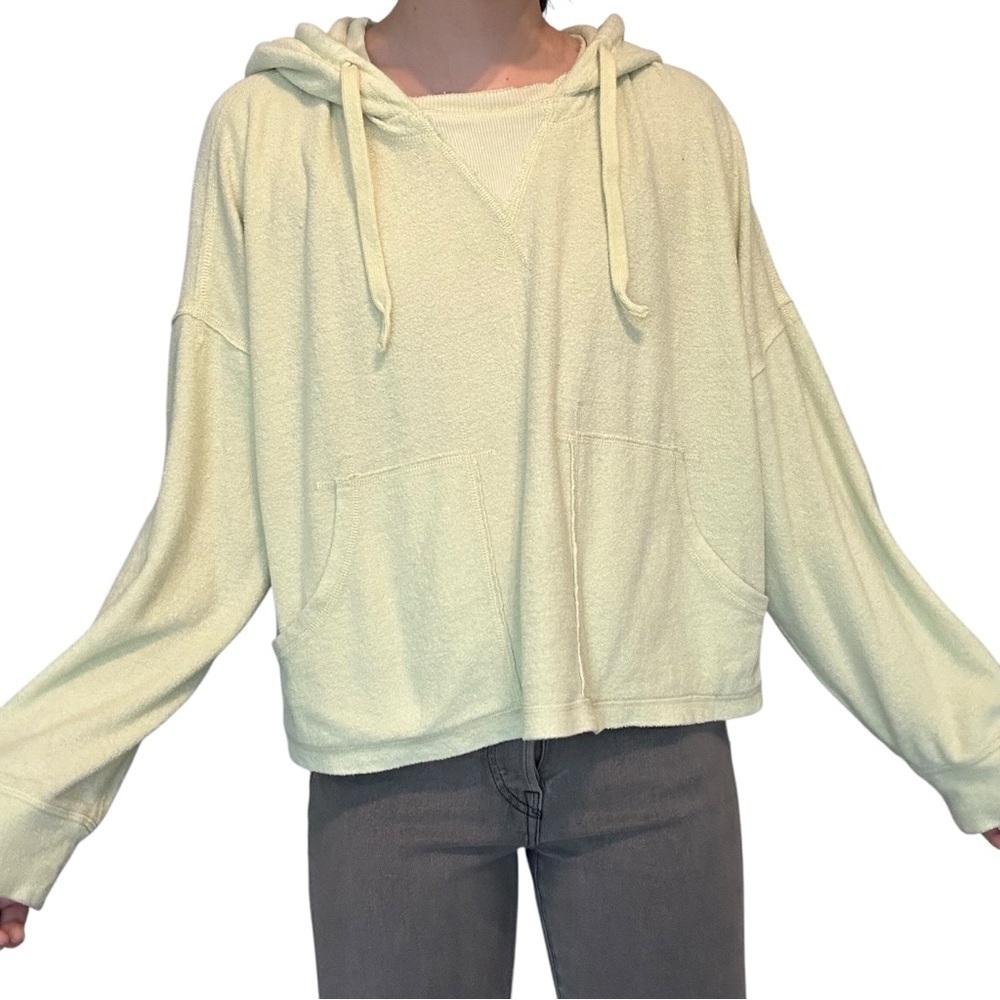 Free People Oversized Hoodie Sweatshirt Green Terry Cloth Beach Size Small